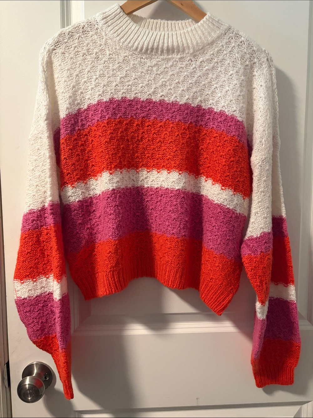 Striped Crewneck Sweater in Cream, Pink & Orange